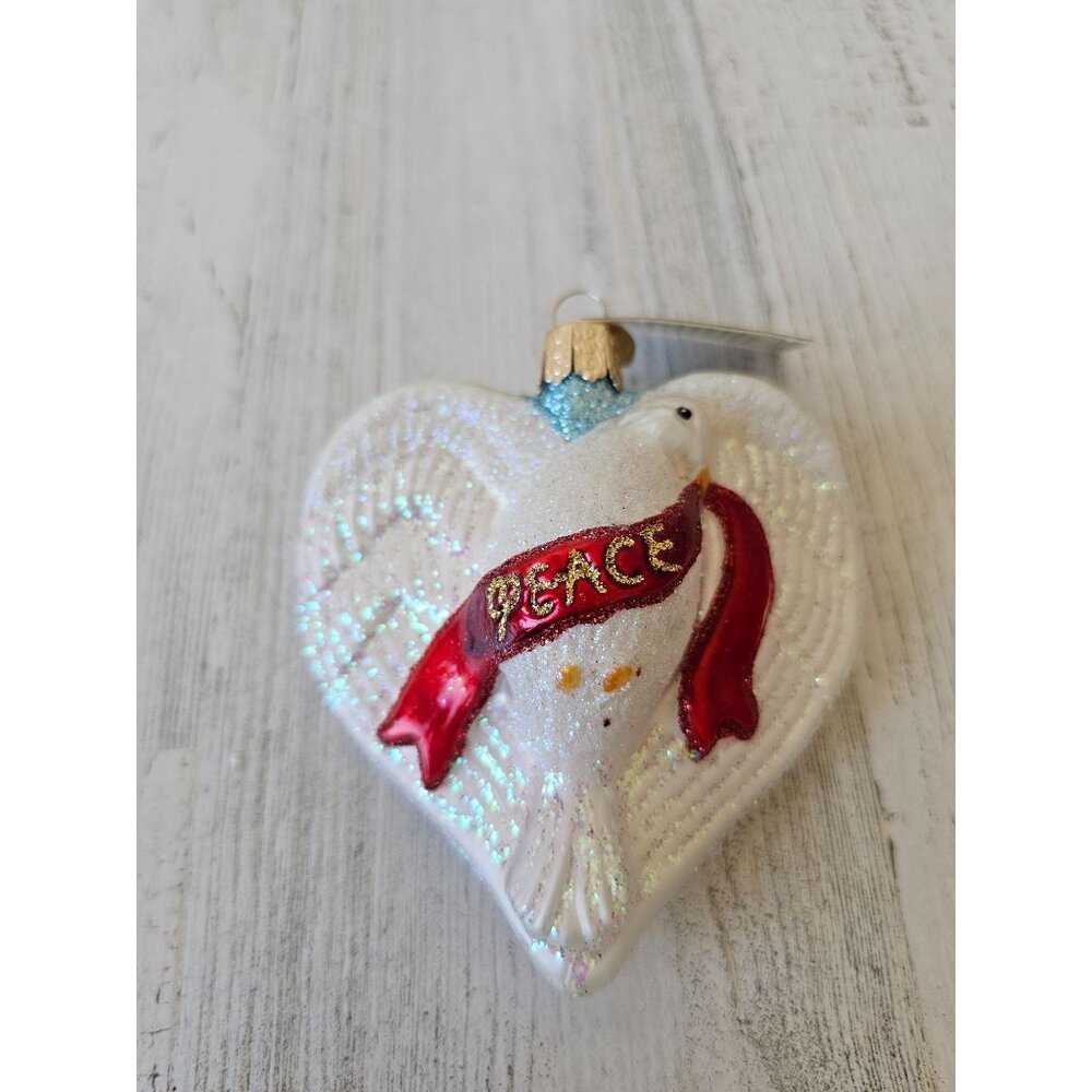 Old world OWC Peace Dove bird glitter ornament glass Xmas tree